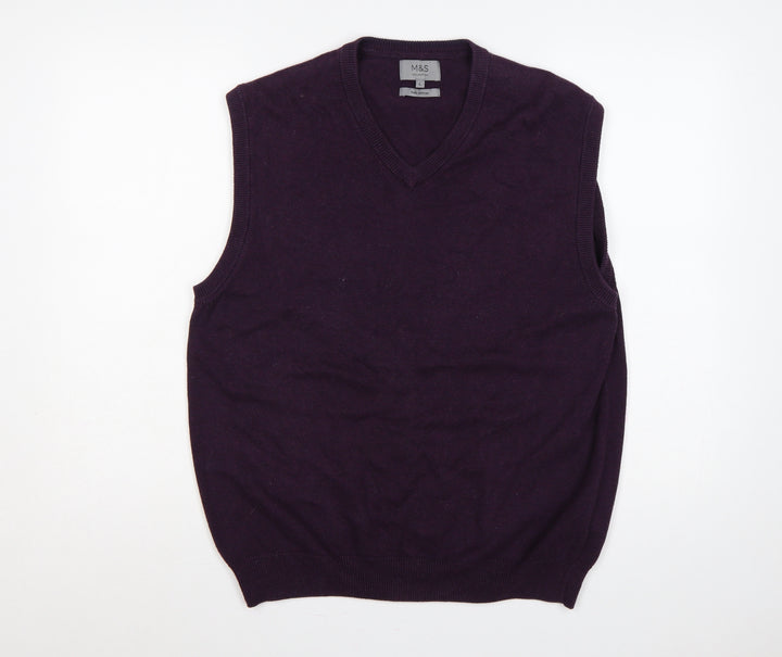 Marks & Spencer Men’s Purple L Pure Cotton V-Neck Knit Vest Jumper