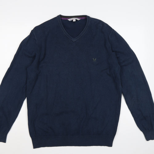 Crew Clothing Co Men's Navy L Cotton Cashmere V-Neck Pullover Jumper