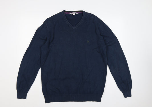 Crew Clothing Co Men's Navy L Cotton Cashmere V-Neck Pullover Jumper