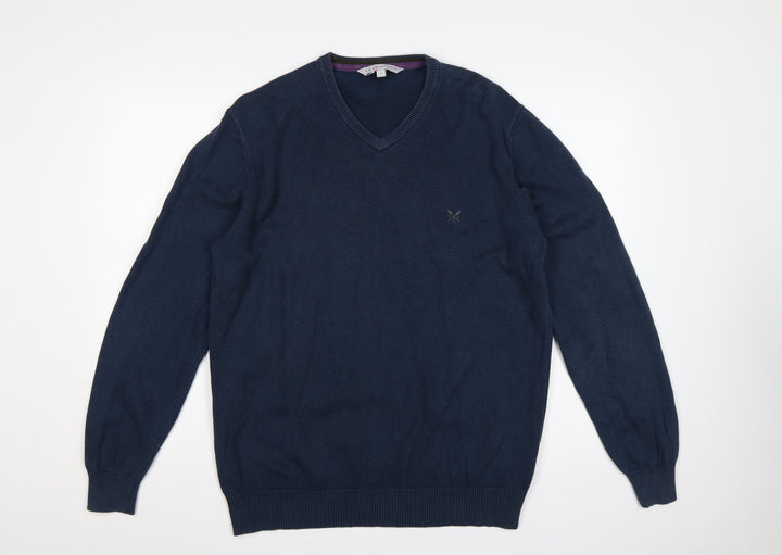 Crew Clothing Co Men's Navy L Cotton Cashmere V-Neck Pullover Jumper