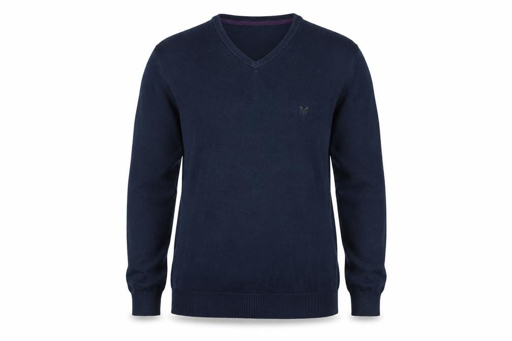 Crew Clothing Co Men's Navy L Cotton Cashmere V-Neck Pullover Jumper