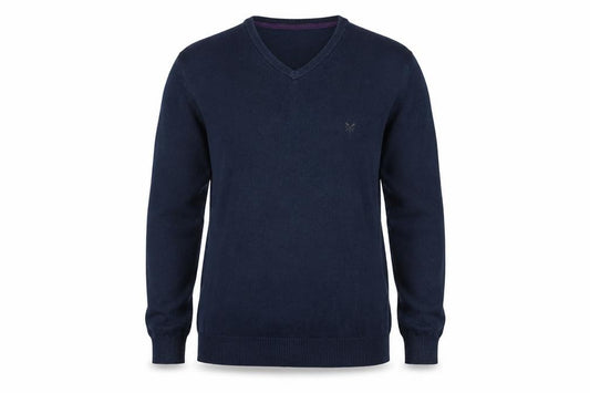 Crew Clothing Co Men's Navy L Cotton Cashmere V-Neck Pullover Jumper