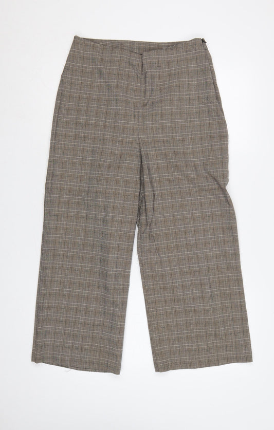 New Look Women’s Brown Check Wide-Leg Trousers UK 12 Smart Workwear