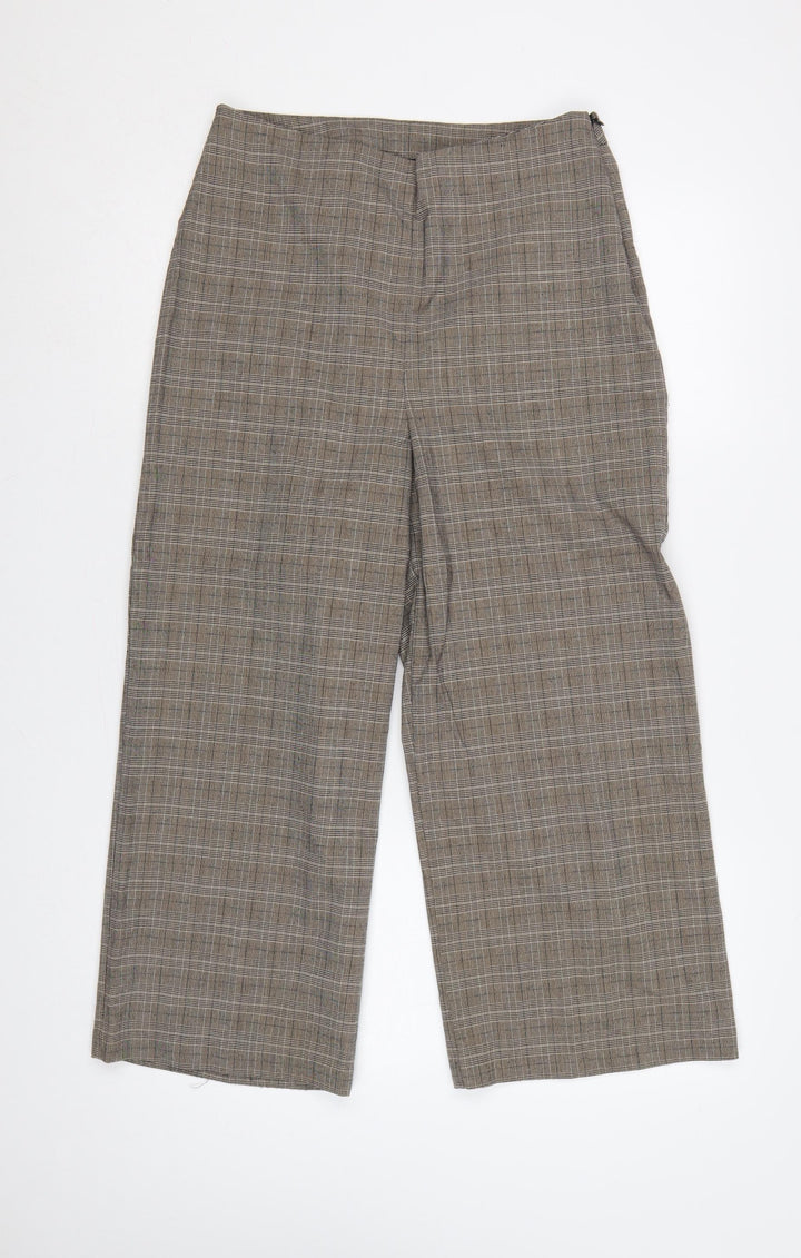 New Look Women’s Brown Check Wide-Leg Trousers UK 12 Smart Workwear