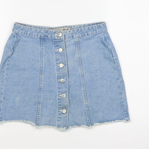 Denim Co. Women’s Blue UK 12 A-Line Button Front Denim Mini Skirt