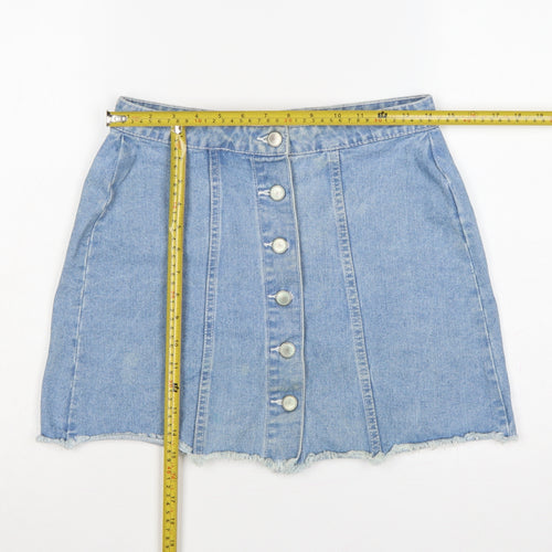 Denim Co. Women’s Blue UK 12 A-Line Button Front Denim Mini Skirt