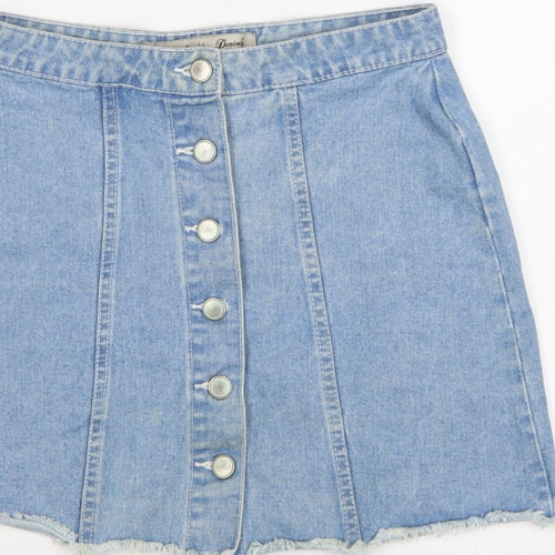 Denim Co. Women’s Blue UK 12 A-Line Button Front Denim Mini Skirt