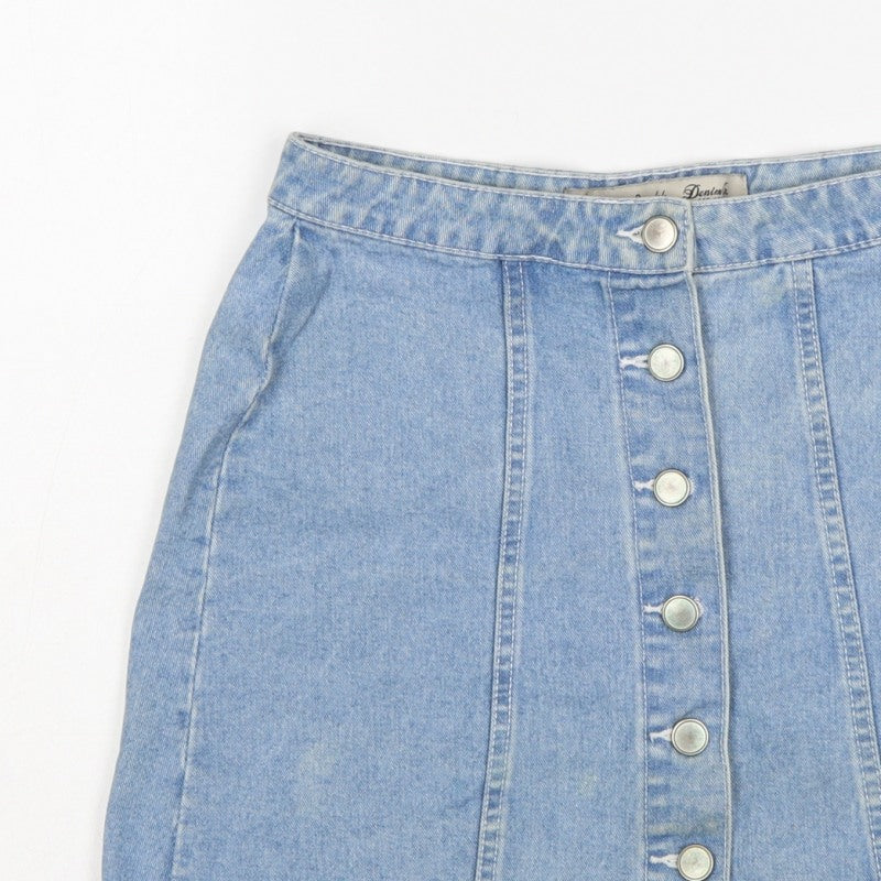 Denim Co. Women’s Blue UK 12 A-Line Button Front Denim Mini Skirt