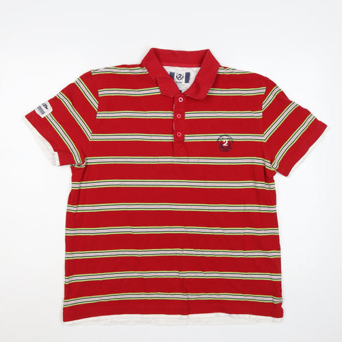 Next Men's Red Striped Cotton Polo Shirt L Embroidered Logo
