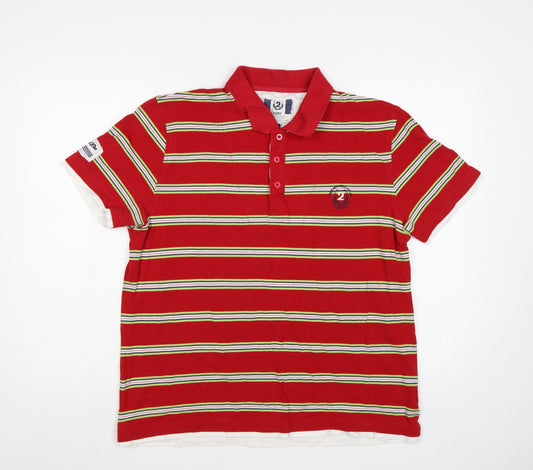 Next Men's Red Striped Cotton Polo Shirt L Embroidered Logo