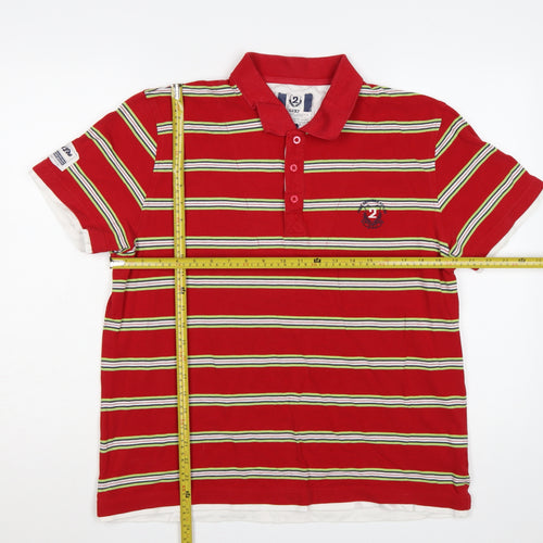 Next Men's Red Striped Cotton Polo Shirt L Embroidered Logo