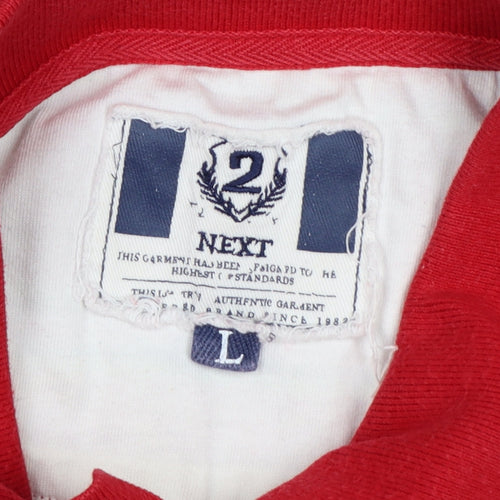 Next Men's Red Striped Cotton Polo Shirt L Embroidered Logo