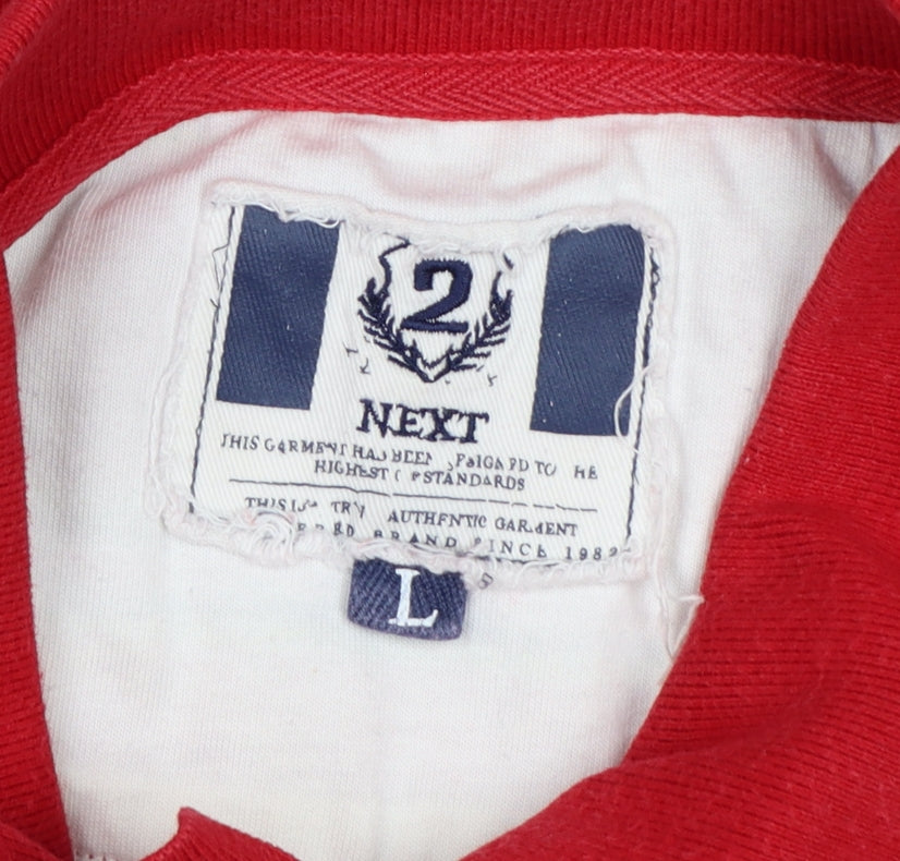 Next Men's Red Striped Cotton Polo Shirt L Embroidered Logo