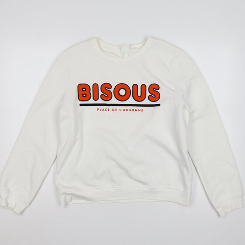 H&M Women’s White M Bisous Graphic Embroidered Crew Neck Sweatshirt