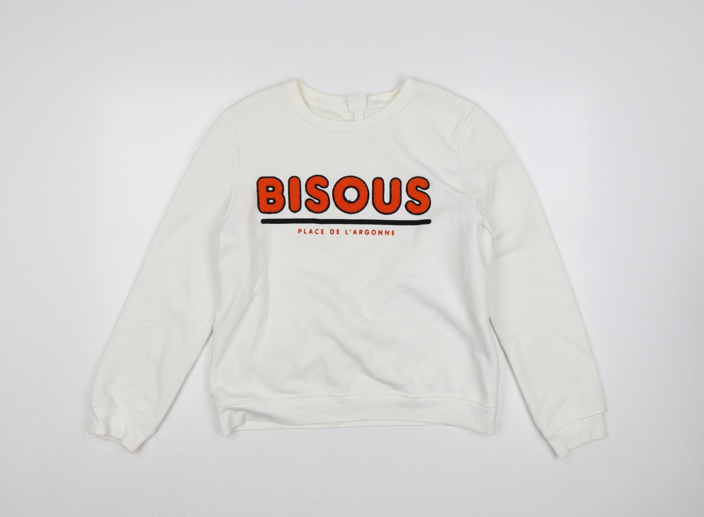 H&M Women’s White M Bisous Graphic Embroidered Crew Neck Sweatshirt