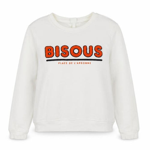 H&M Women’s White M Bisous Graphic Embroidered Crew Neck Sweatshirt