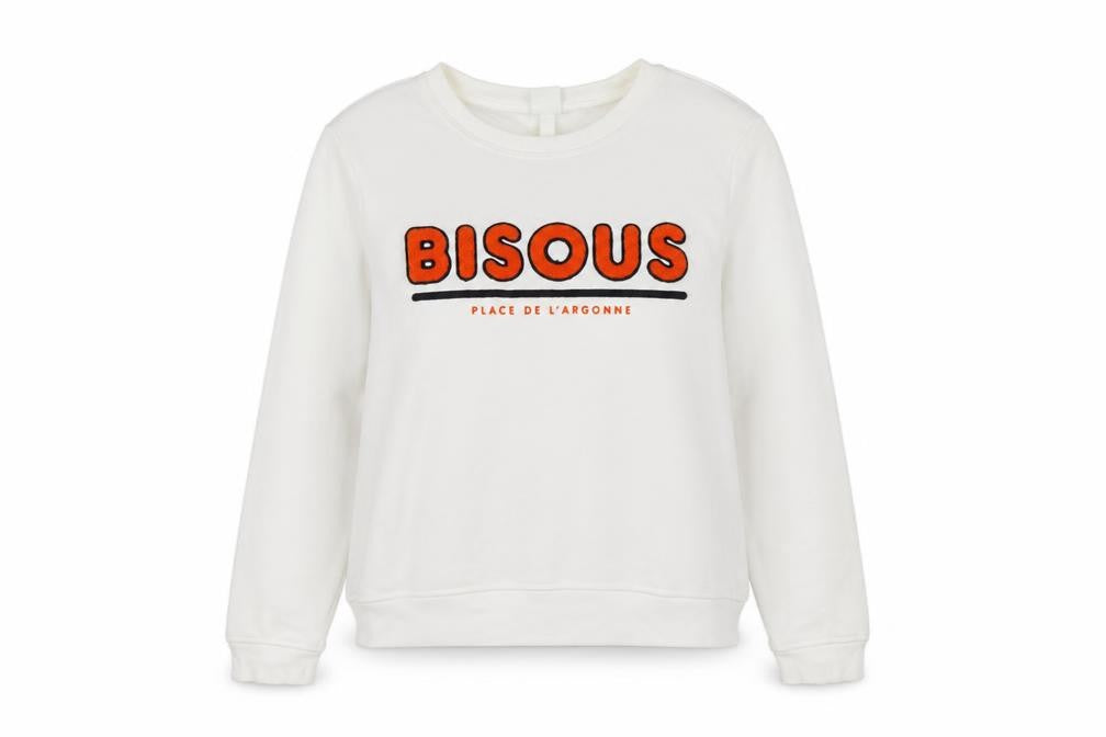 H&M Women’s White M Bisous Graphic Embroidered Crew Neck Sweatshirt