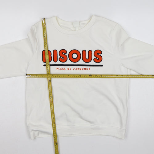H&M Women’s White M Bisous Graphic Embroidered Crew Neck Sweatshirt