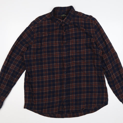 Next Signature Men’s Blue Brown Plaid Cotton Flannel Button-Down Shirt XL