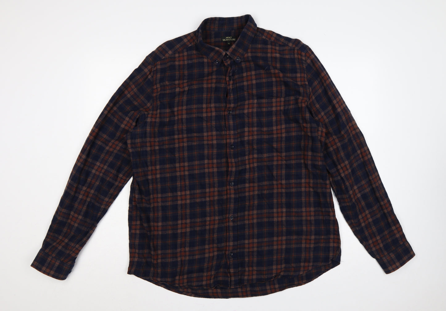 Next Signature Men’s Blue Brown Plaid Cotton Flannel Button-Down Shirt XL