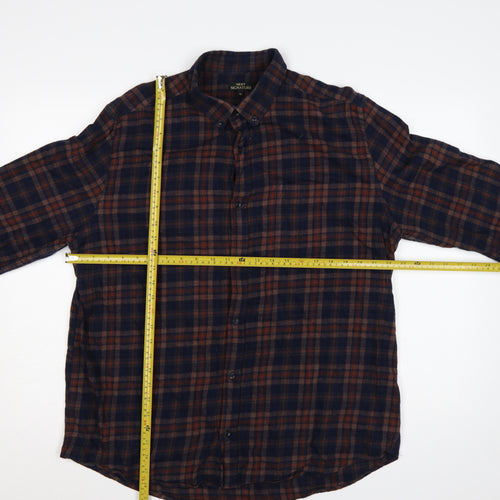 Next Signature Men’s Blue Brown Plaid Cotton Flannel Button-Down Shirt XL