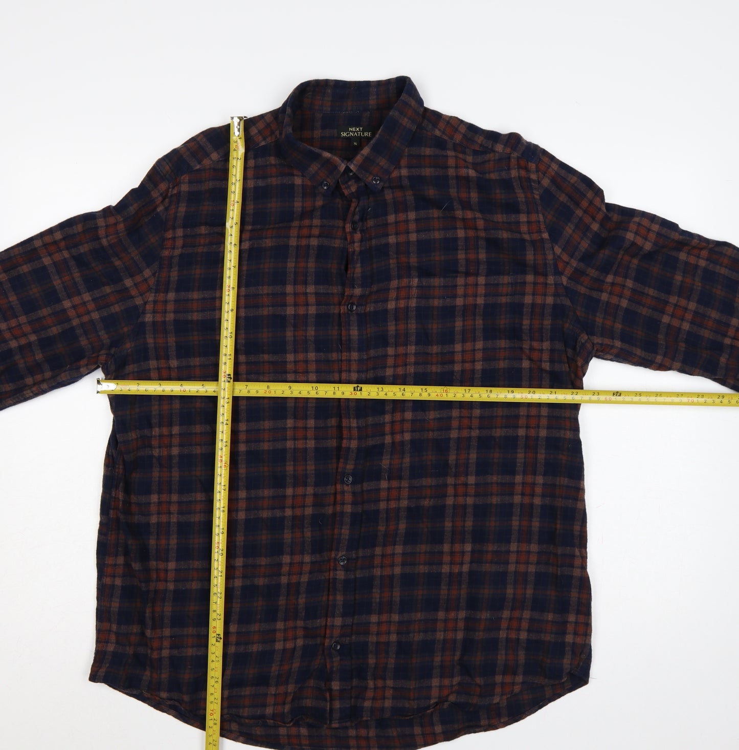 Next Signature Men’s Blue Brown Plaid Cotton Flannel Button-Down Shirt XL