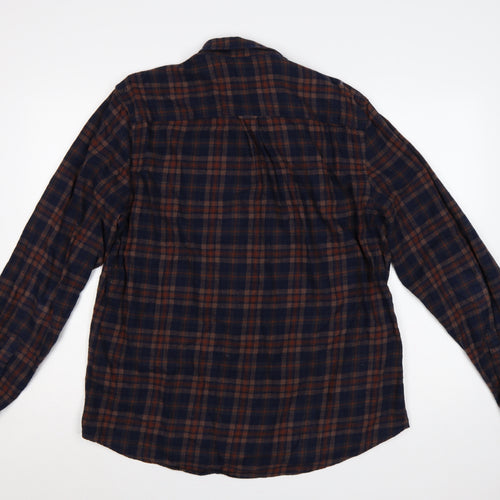 Next Signature Men’s Blue Brown Plaid Cotton Flannel Button-Down Shirt XL