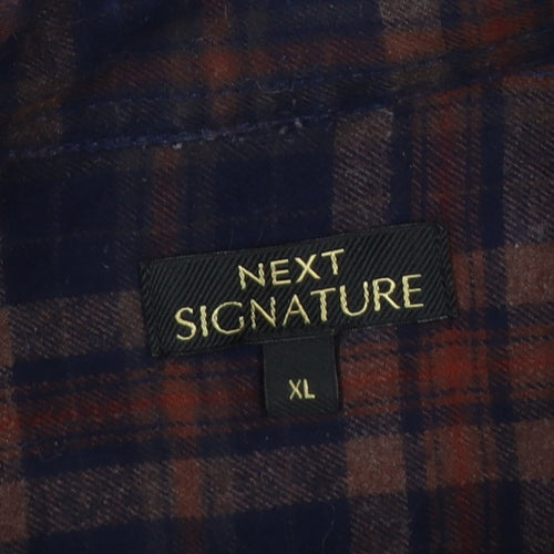 Next Signature Men’s Blue Brown Plaid Cotton Flannel Button-Down Shirt XL