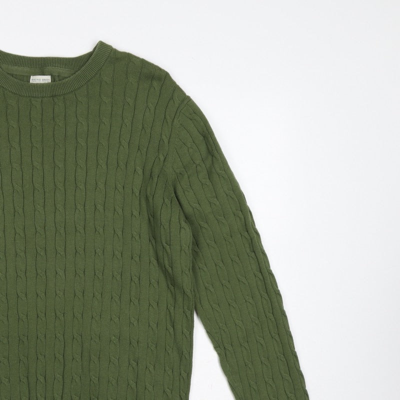 Racing Green Men’s Green L Cable-Knit Crew Neck Pullover Jumper