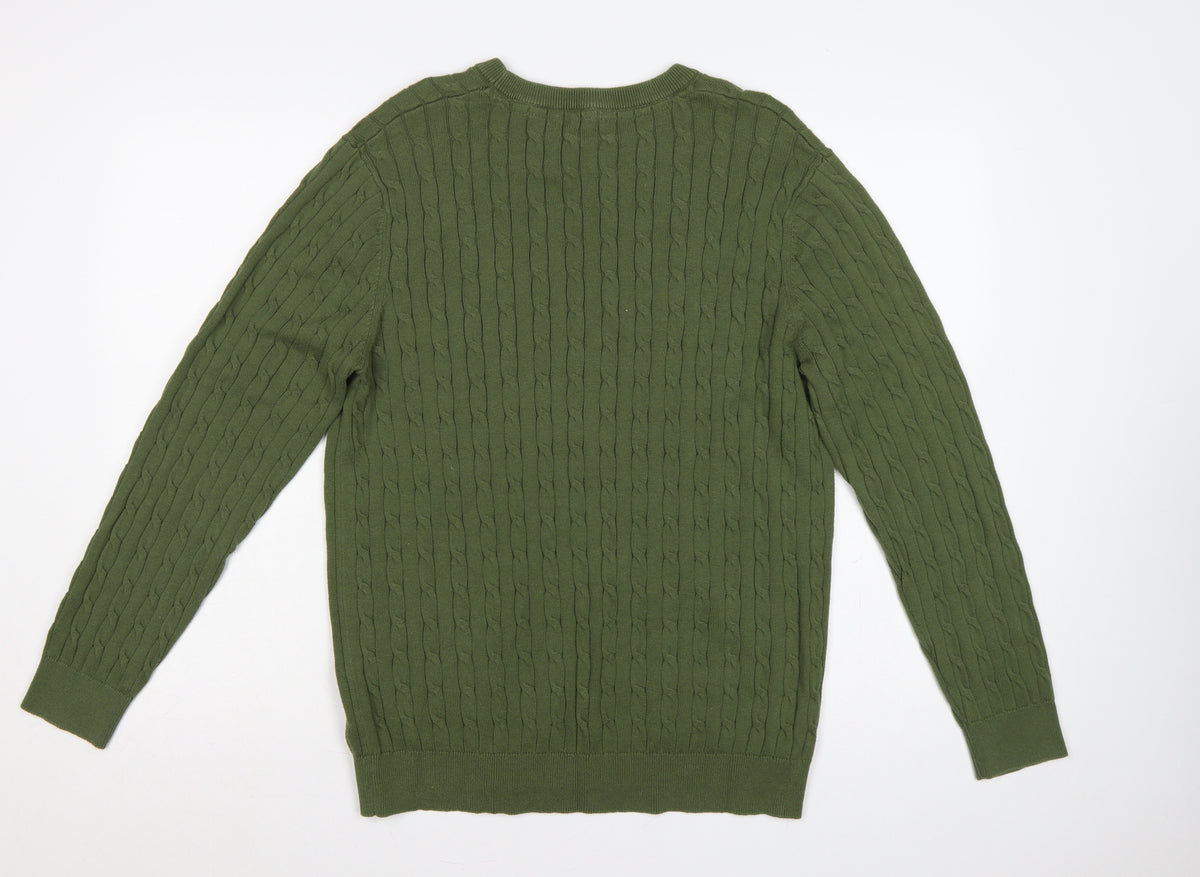 Racing Green Men’s Green L Cable-Knit Crew Neck Pullover Jumper