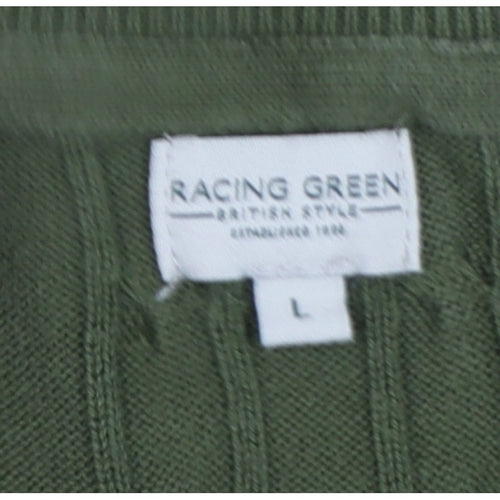 Racing Green Men’s Green L Cable-Knit Crew Neck Pullover Jumper