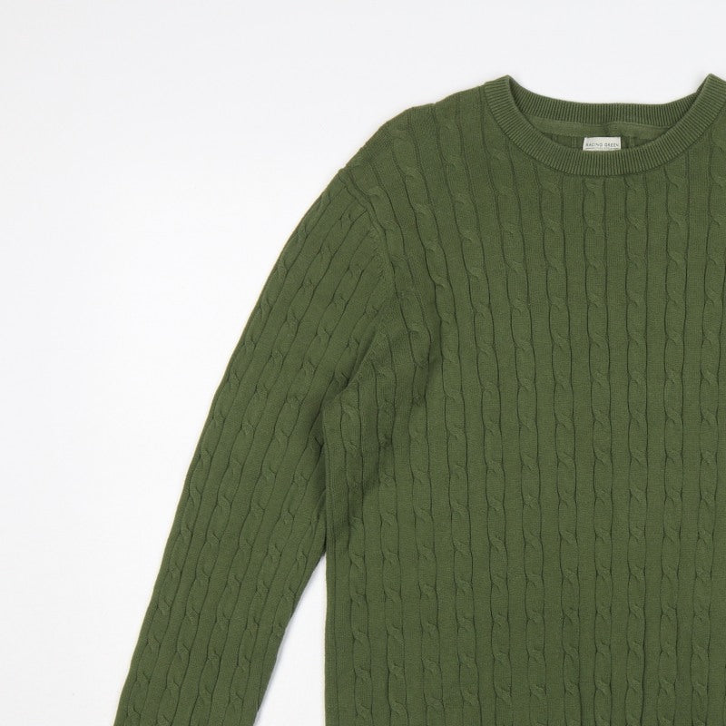 Racing Green Men’s Green L Cable-Knit Crew Neck Pullover Jumper