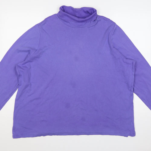 Lands' End Women Purple UK 24/26 Basic Roll Neck Cotton Top