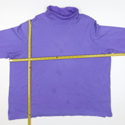 Lands' End Women Purple UK 24/26 Basic Roll Neck Cotton Top