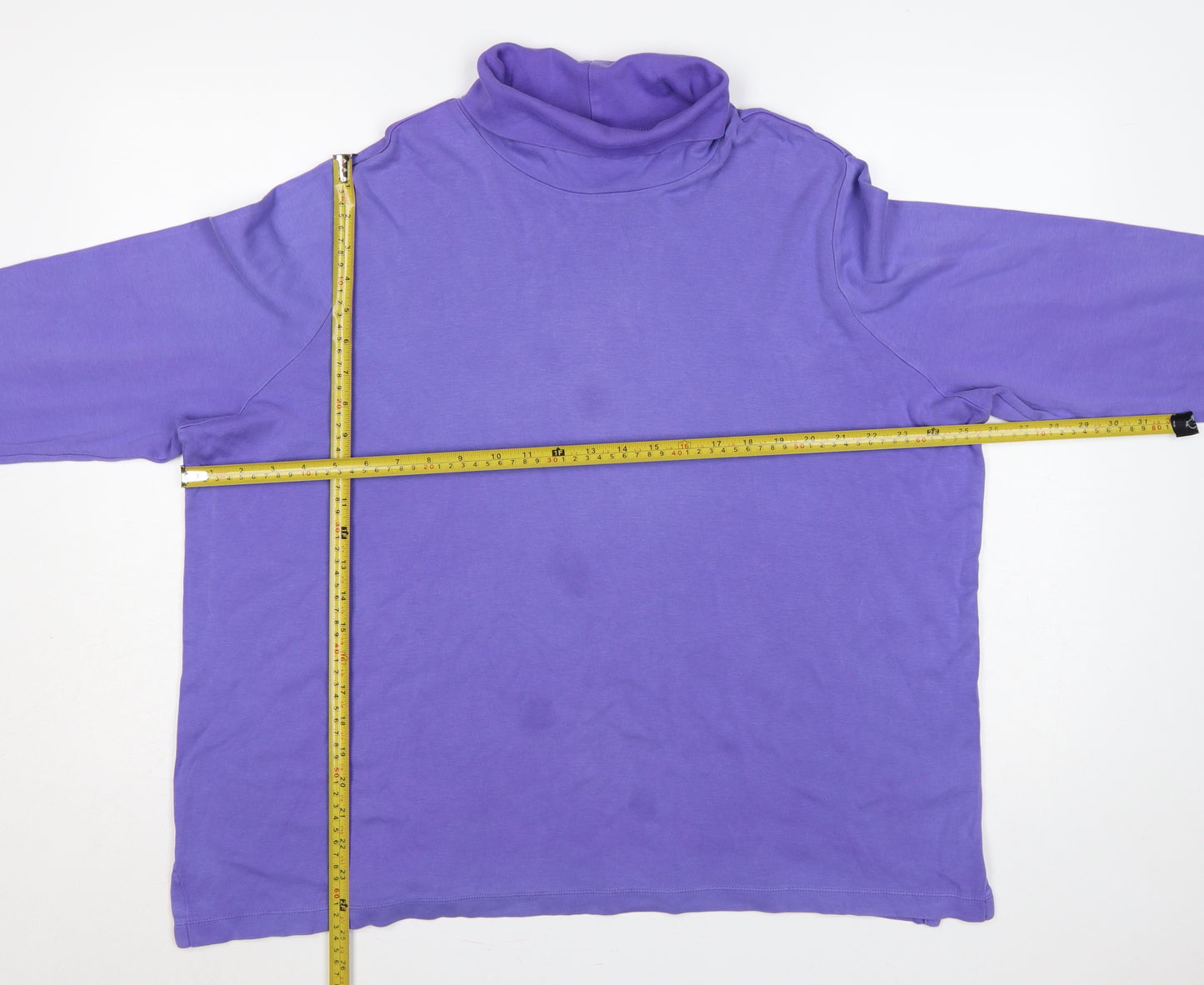 Lands' End Women Purple UK 24/26 Basic Roll Neck Cotton Top