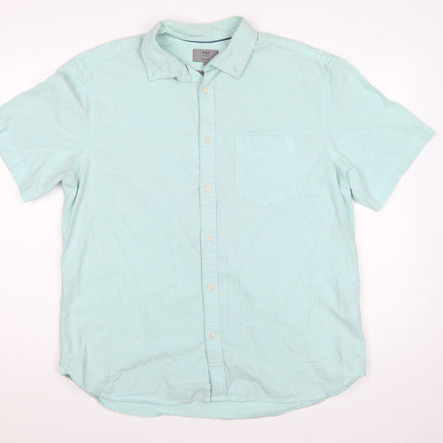 Marks and Spencer Men Green L Regular Cotton Button-Down Shirt