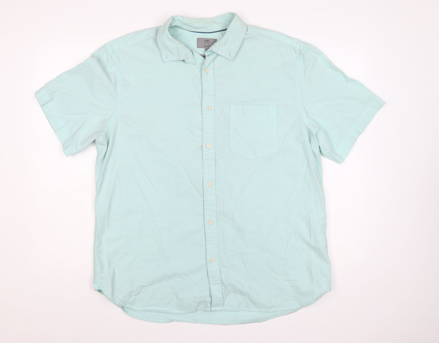 Marks and Spencer Men Green L Regular Cotton Button-Down Shirt