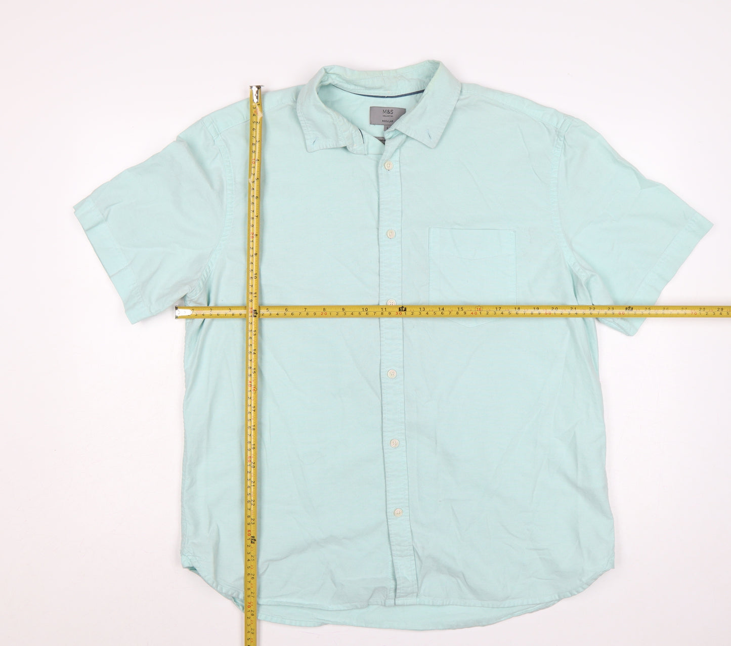 Marks and Spencer Men Green L Regular Cotton Button-Down Shirt