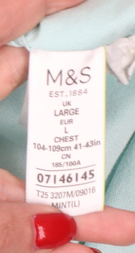 Marks and Spencer Men Green L Regular Cotton Button-Down Shirt