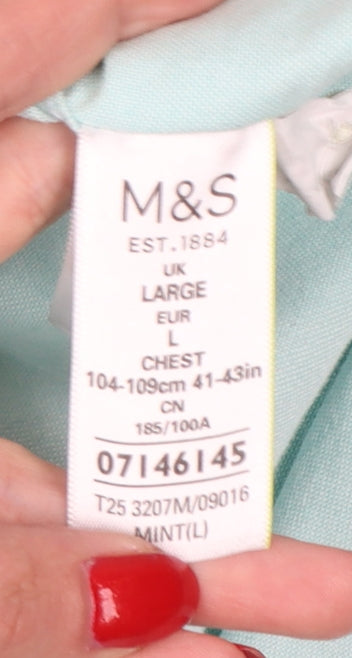 Marks and Spencer Men Green L Regular Cotton Button-Down Shirt
