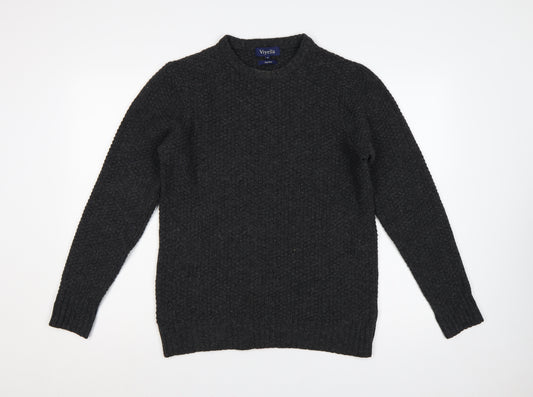 Viyella Men’s Grey M Pure Wool Crew Neck Pullover Suede Elbow Patches