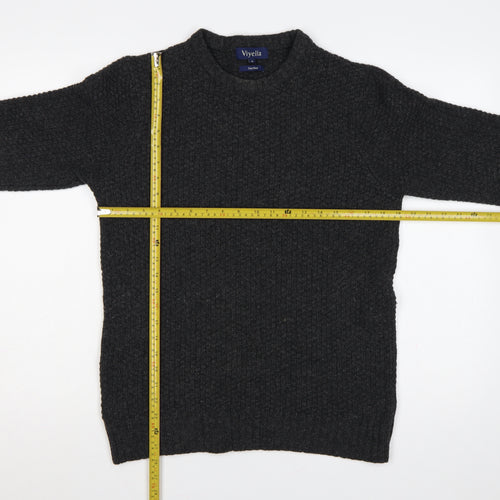 Viyella Men’s Grey M Pure Wool Crew Neck Pullover Suede Elbow Patches