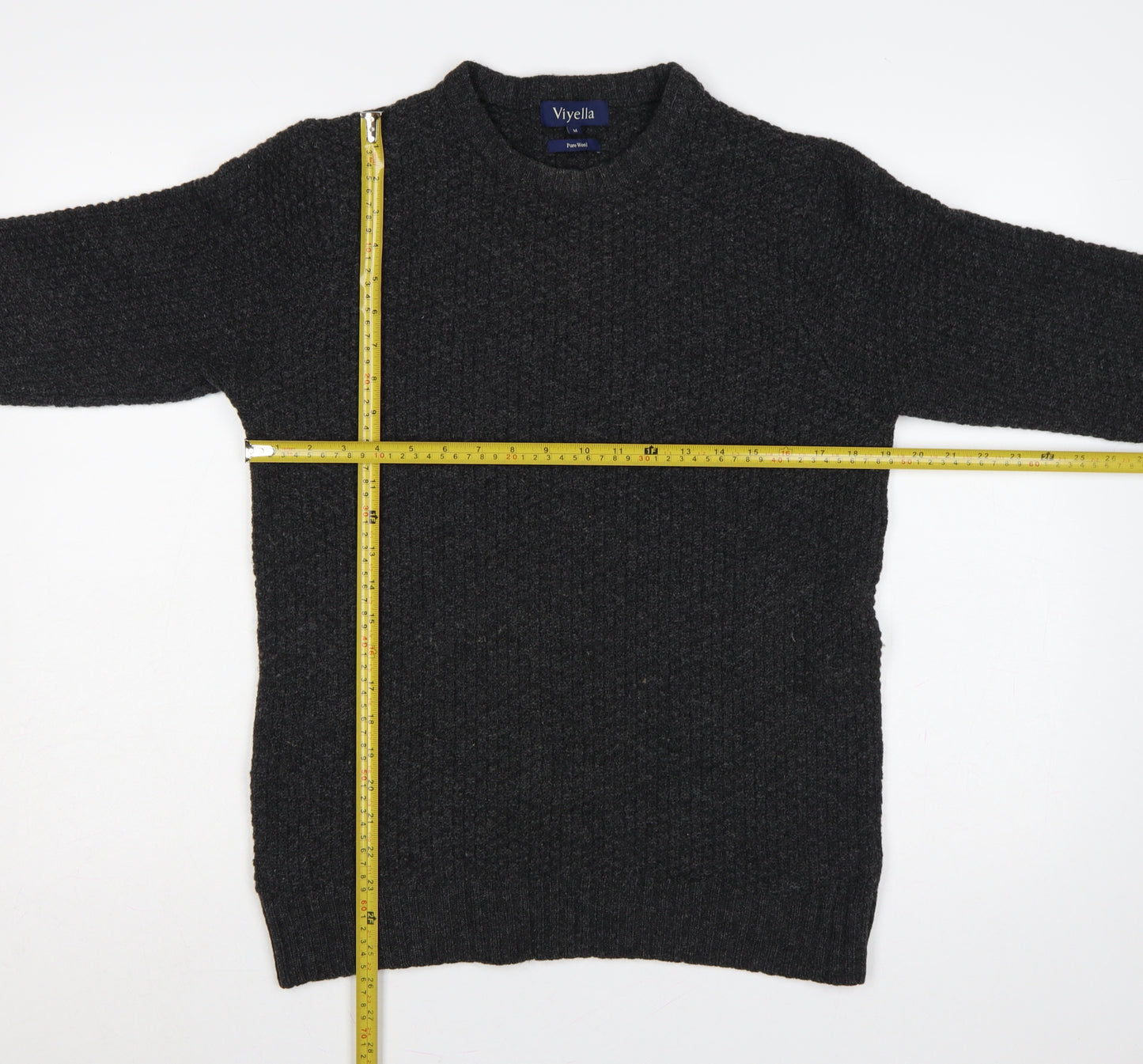 Viyella Men’s Grey M Pure Wool Crew Neck Pullover Suede Elbow Patches