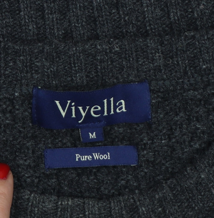 Viyella Men’s Grey M Pure Wool Crew Neck Pullover Suede Elbow Patches