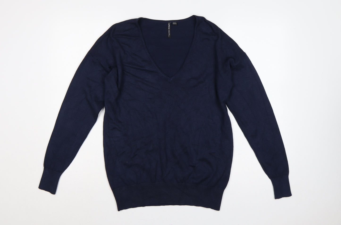 Capsule Women Blue UK 12 V-Neck Lightweight Knit Pullover Jumper