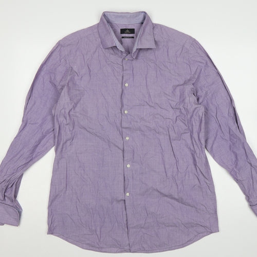 Next Men's Purple 16.5 Regular Fit Cotton Linen Formal Dress Shirt