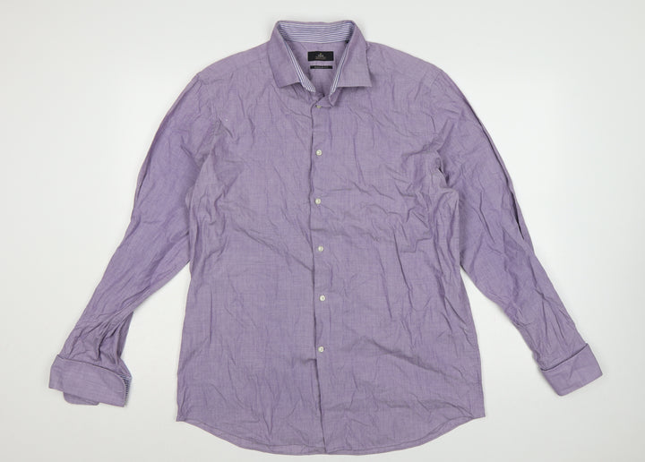 Next Men's Purple 16.5 Regular Fit Cotton Linen Formal Dress Shirt