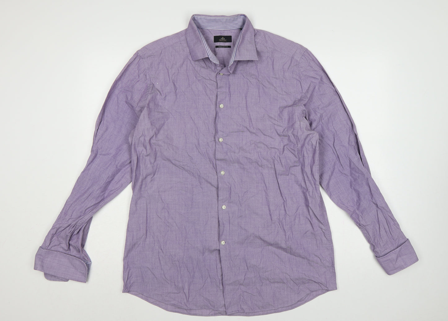 Next Men's Purple 16.5 Regular Fit Cotton Linen Formal Dress Shirt