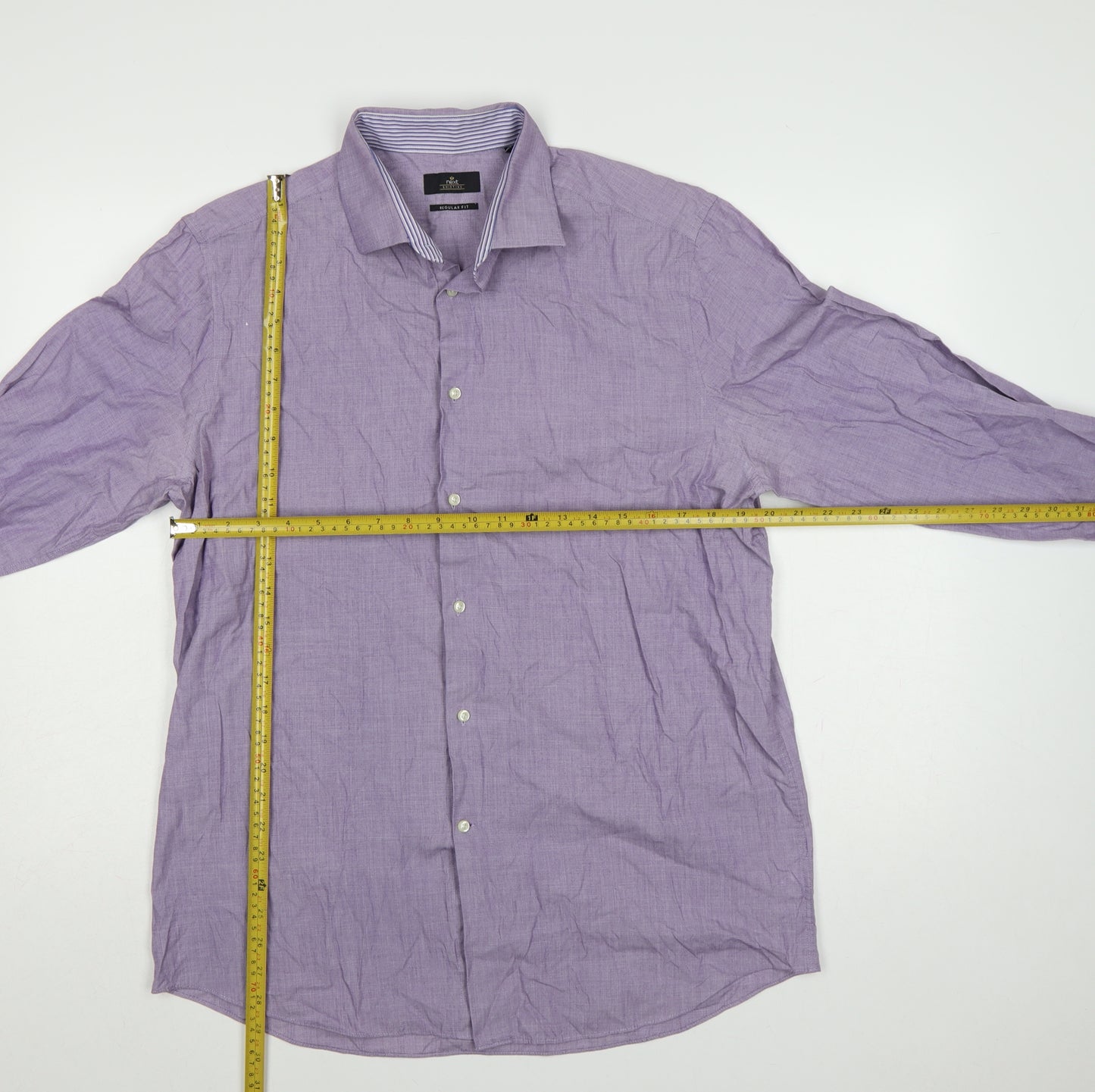 Next Men's Purple 16.5 Regular Fit Cotton Linen Formal Dress Shirt