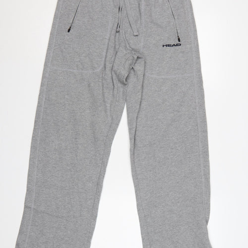 Head Mens Grey L Fleece Sweatpants Drawstring Zip Pocket Trousers